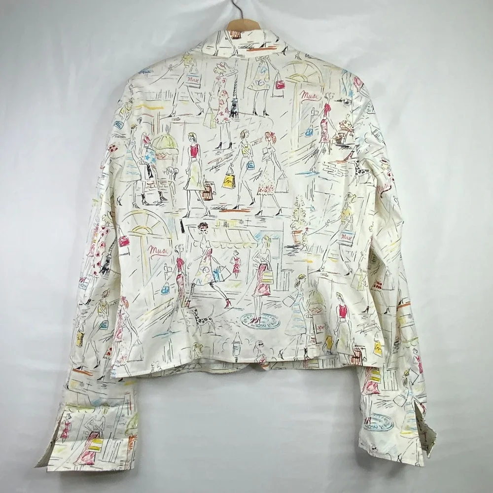 Anthracite Women White City Sketch Print Sequin Zip Up Jacket Blazer Size 16